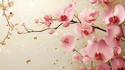 Elegant Pink Orchids Blossom With Gold Accents