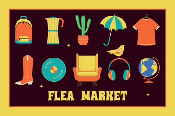 Flea market advertisement template. Vector illustration for banner, poster, advertising booklet.
