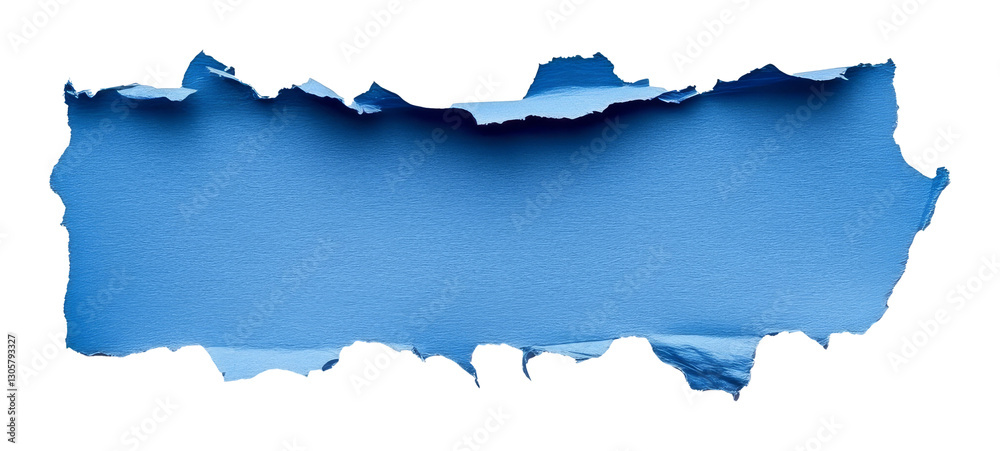 Poster blue torn paper with jagged edges on transparent background. art and texture concept