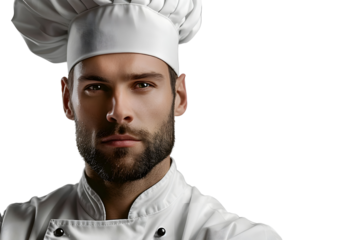 Focused Culinary Professional in Chef Uniform and Beard