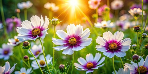 Fototapeta premium Purplish White Coreopsis Garden Photography: Stunning Landscape Images of Blooming Coreopsis