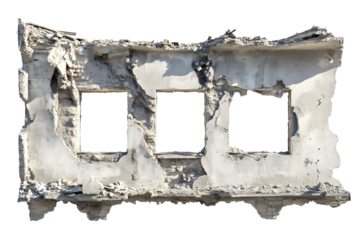 Abandoned and Damaged Interior Wall with Crumbling Architectural Elements