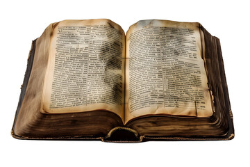 Ancient Religious Scripture Book with Worn Leather Binding and Aged Pages