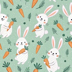 Easter Celebration with Seamless Bunny Patterns Springtime Vibes Digital Art Whimsical Design Playful Atmosphere