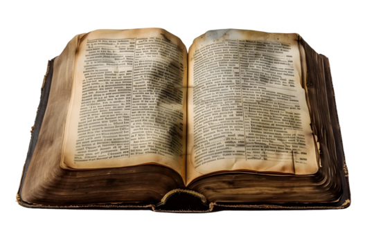 Ancient Religious Scripture Book with Worn Leather Binding and Aged Pages