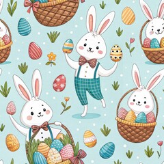 Easter Celebration with Seamless Bunny Designs Springtime Festivities Digital Artwork Cheerful Atmosphere Playful Aesthetic