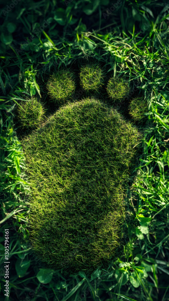 Poster lush green grass forming a footprint shape symbolizing environmental awareness and sustainable pract