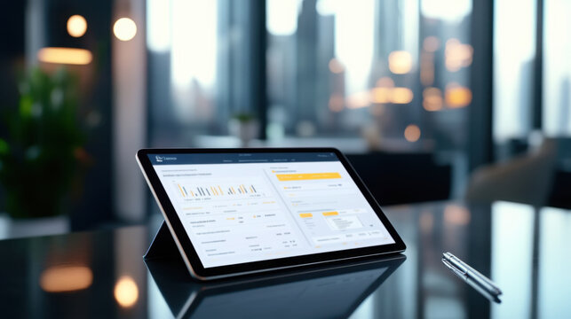 Automated e invoicing system displayed on a tablet in a modern office setting