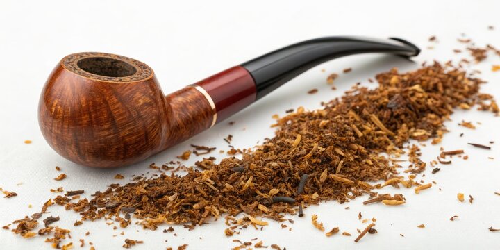 Smoking Pipe Tobacco, High-Definition Close-up Photography, Vintage Smoking Pipes, Tobacco Leaf Texture, Detailed Pipe Bowl, Smoking Accessories, Retro Smoking