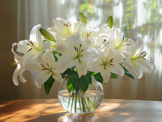fresh white lilies in glass vase