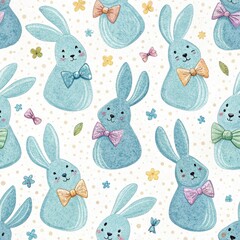 Easter Seamless Pattern of Cute Bunnies with Bowties Spring Celebration Digital Art Cheerful Environment Top-Down View