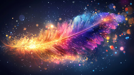 Fototapeta premium Vibrant feather shining with enchanting magical sparkles, whimsical, shining, glowing, mystical. Mystical - Portal. Illustration