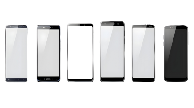 Collection of Six Minimalist Smartphones in Grayscale Tones