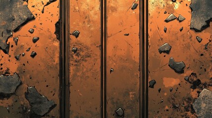 Fototapeta premium Textured comic-style backdrop with cracked rusted iron panels and halftone speckles