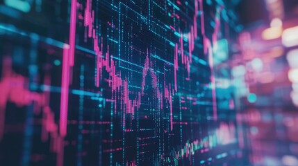 Blue digital background with a futuristic stock market trend line moving upward, symbolizing success.