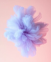 Fototapeta premium Ethereal pastel flower composition with soft lavender hues on a pink background, perfect for wellness and creative concepts