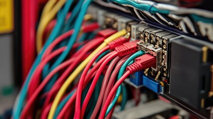 Close-up of electrical wiring harness installation in an industrial machinery setup.