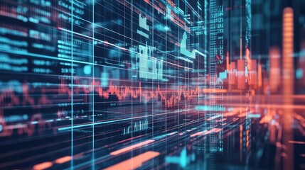 Fototapeta premium Corporate business success symbolized by futuristic AI-driven financial growth analysis and bar graphs.