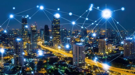 Digital representation of a smart grid optimizing clean energy use for a sustainable future and reduced carbon emissions.
