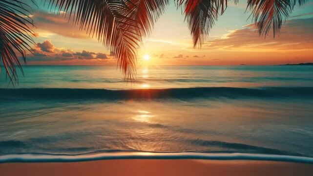 Tropical beach with turquoise water in the ocean. Paradise island on a sunny summer day. Trip, travel and vacation theme