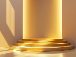 Obraz premium Golden Luxury Podium: Elegant Stage with Soft Glow, Ideal for Product Showcases and Award 