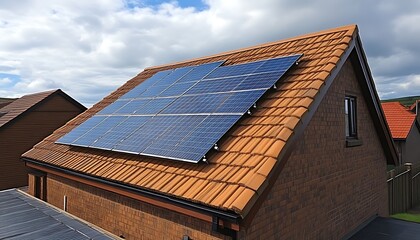 House roof panels under cloudy sky