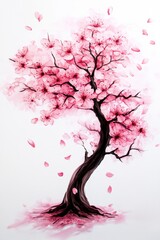 Beautiful cherry blossom tree branch with blooming flower.