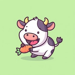 Fototapeta premium Cute Cow Eating Carrot