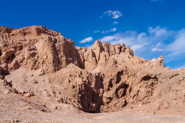 Moon valley famous desert landscape in Chile. Atacama desert tourist sight Valle de la Luna with...