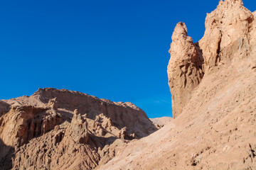 Moon valley famous desert landscape in Chile. Atacama desert tourist sight Valle de la Luna with...