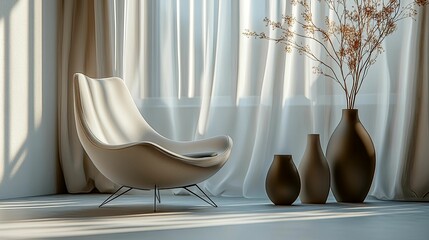 Modern Minimalist Room Interior Design With Chair And Vases