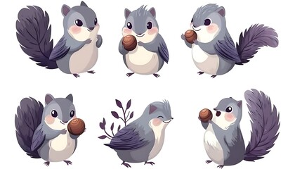 Cute cartoon squirrels holding nuts (1)