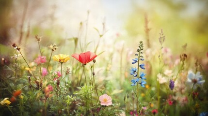 Beautiful colorful wild flowers in Spring.