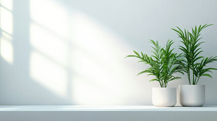A serene, minimalistic indoor scene featuring two potted plants, ideal for interior design inspiration, product presentations, or lifestyle publications.