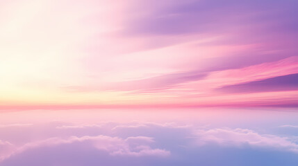 Obraz premium A soft, dreamy sky with a gradient of pink and purple hues, featuring wispy white clouds. Tranquil - Lake. Illustration