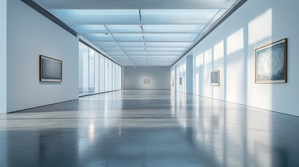 Sunlit Modern Art Gallery Interior with Minimalist Design