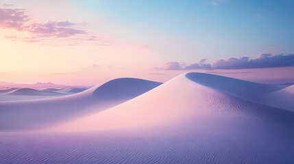 Desert landscape with sand dunes and lilac gradient sky. empty modern background. Tranquil - Lake. Illustration