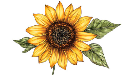 Fototapeta premium A yellow sunflower with a green leaf