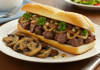 Delicious Philly Cheesesteak Sandwich with Sautéed Mushrooms