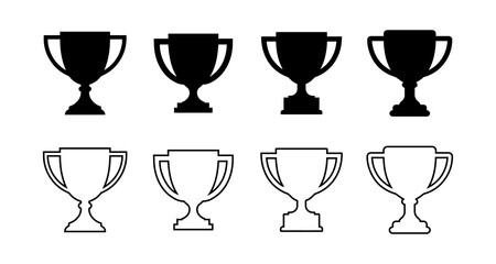 Trophy Cup Icons Collection – Black and Outline Variations