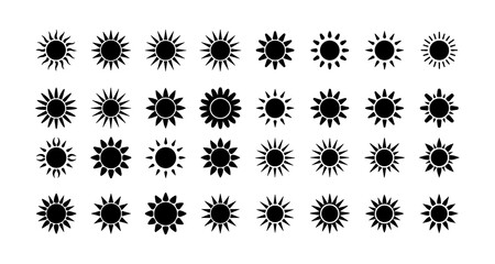 Sun Icons Set - Black Silhouette Collection of Solar and Weather Symbols