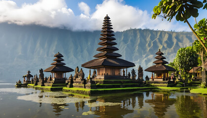 pura ulun danu bratan temple in Bali, indonesia concept