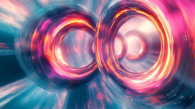 Two or more anyons looping around each other a 2D plane bright arcs showing their exotic statistics pastel cosmic style