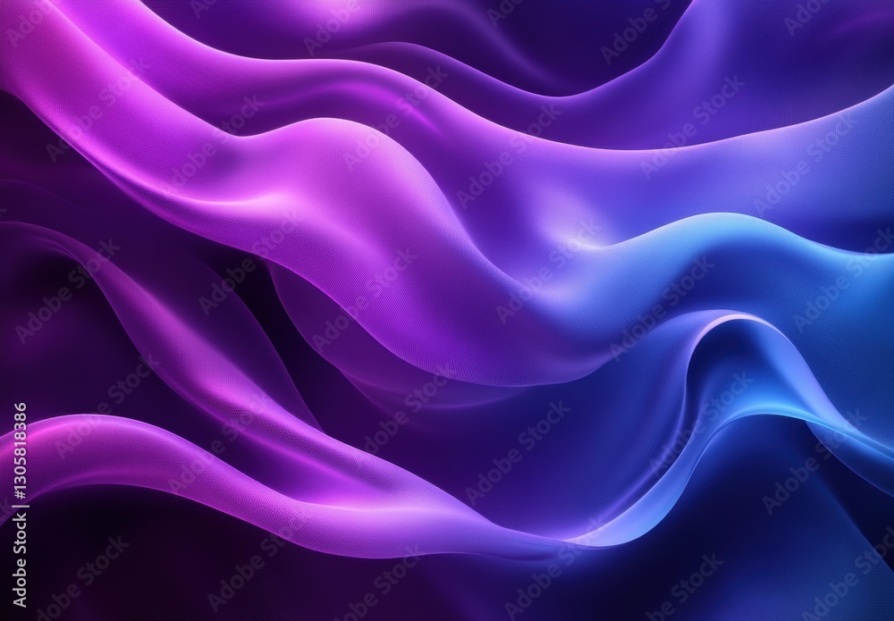 Poster elegant flowing patterns of purple and blue silk fabric showcasing soft curves and smooth textures c