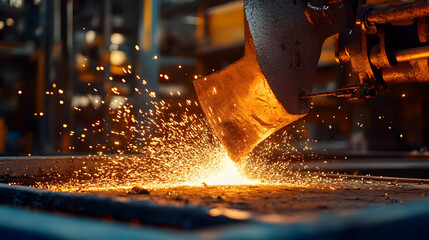 Metallurgical workshop action shot with thermal spark effects