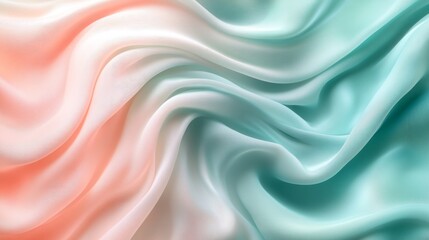 Fototapeta premium Soft teal and pink pastel gradient, delicate flowing waves with subtle texture
