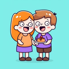 Kids Sharing Cake;  Happy Birthday Scene