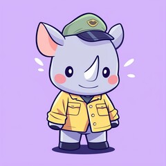 Cute Rhino in Uniform, Pastel Background