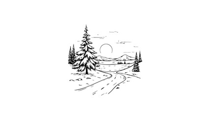 Naklejka premium Serene winter landscape with road and mountains, peaceful nature