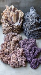 Textured formations of unusual abstract shapes in muted pastel colors